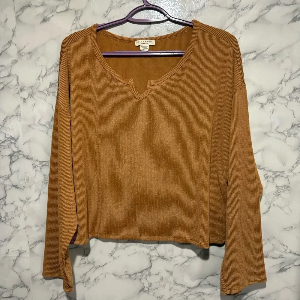 NEW Billabong Brown Long Sleeve Crop Blouse L
